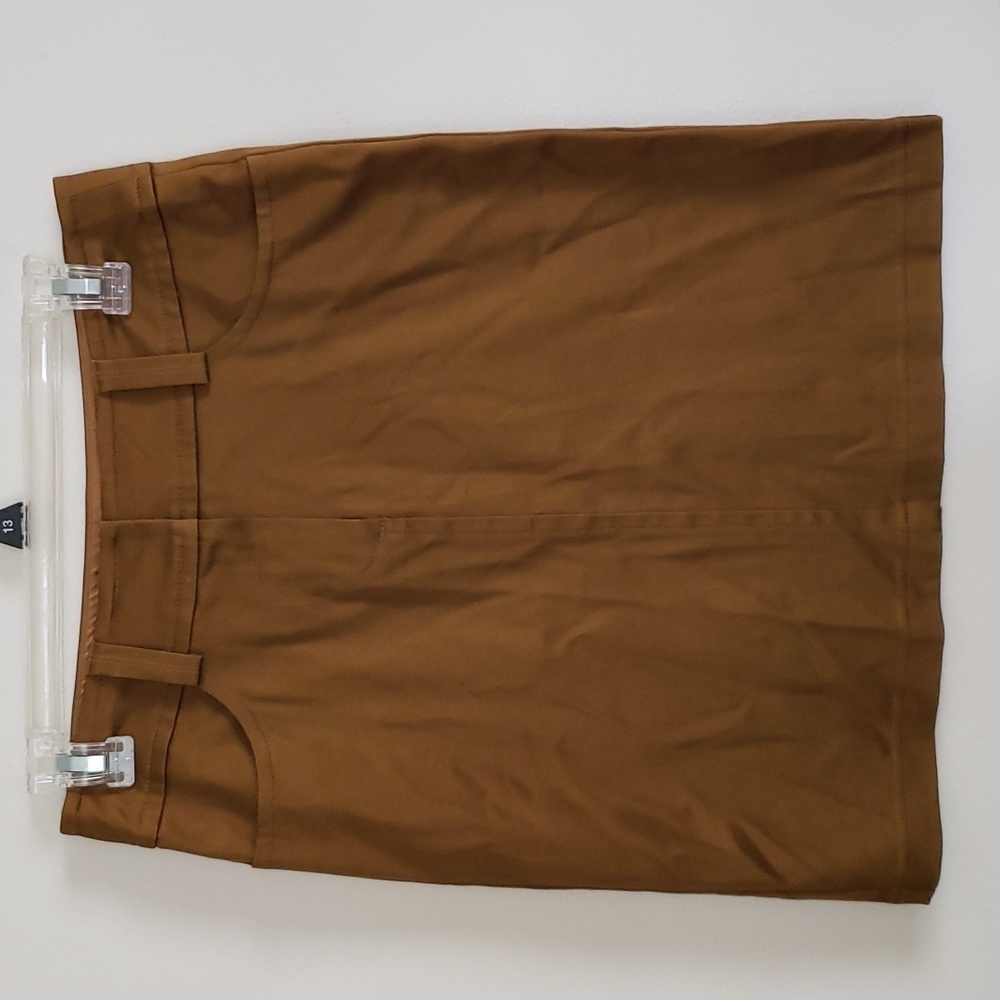 Trina Turk golden brown mini skirt, career, cotton stretch, women's size 2.